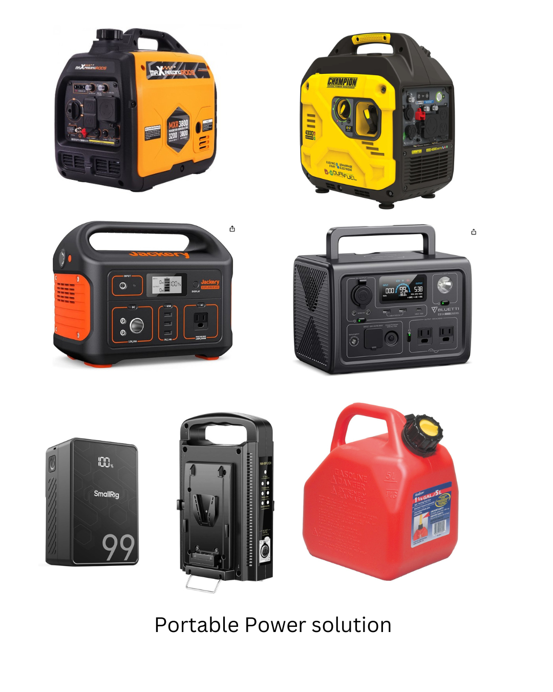 Selection of portable generators, battery stations and power accessories